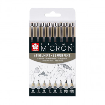 Сет фајнлајнери + брашпенс, Sakura-Pigma Micron Light Cool Gray & Cool Gray, 1/8 