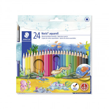 Сет од 24 дрвени акварели + четка, Noris® aquarell 