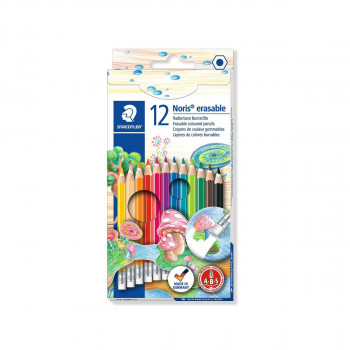 Сет од 12 дрвени боици со гума, Noris® erasable 