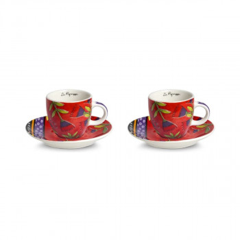 Сет од 2 шолји со тацни, Le Pupazze Red, 100ml 