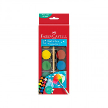 Водени боици + четка, Faber Castell - големи, 1/12 