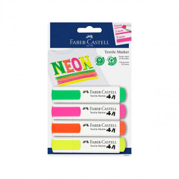 Сет од 4 маркери за текстил, Faber Castell Textile Marker - Neon 