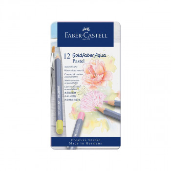 Сет од 12 дрвени акварели во метална кутија, Goldfaber Aqua Pastel 