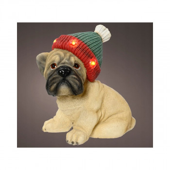 Декоративна фигура со LED светла, Dog w/Christmas Hat 