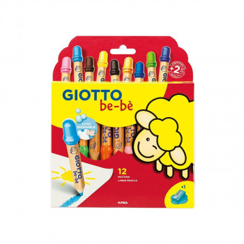 Сет од 12 дрвени боички + острилка, Giotto be-be 