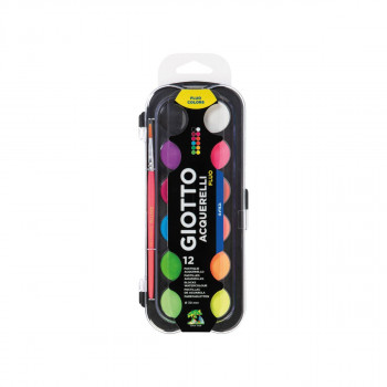 Водени боици, Giotto Acquerelli Fluo, 12 x Ø30mm 