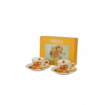 Сет од 2 шолји за еспресо со тацни, Van Gogh - Sunflowers, 110ml 