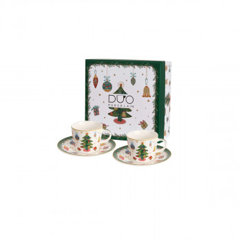 Сет од 2 шолји за еспресо со тацни, Around Christmas Tree, 90ml 