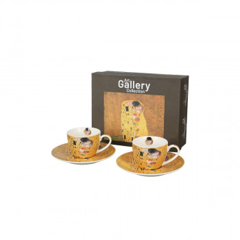 Сет од 2 шолји за еспресо со тацни, Klimt - The Kiss, 110ml 