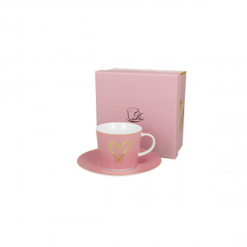 Сет шолја со тацна, Pink Gold Heart, 250ml 