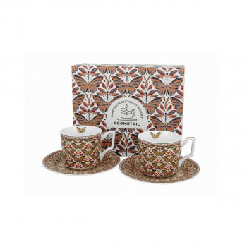 Сет од 2 шолји за еспресо со тацни, Geometric - Papilio, 110ml 