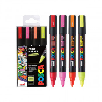 Сет маркери, Posca PC-5M - Fluorescent Colours, 1/4 