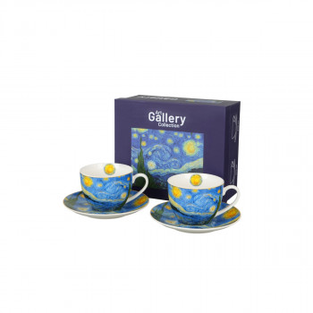 Сет од 2 шолји со тацни Van Gogh - Starry Night, 110 ml 