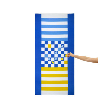 Пешкир за на плажа со игра, Checkers Blue, 90 x 180 cm 