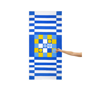 Пешкир за на плажа со игра, Tic-Tac-Toe Blue, 90 x 180 cm 