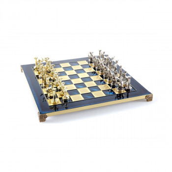 Сет за шах, Handcrafted Giants Battle Set, среден, син со златни/сребрени фигури 