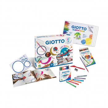 Сет за боење со дрвени и восочни боички + алатки, Giotto Art Lab - Easy Drawing 