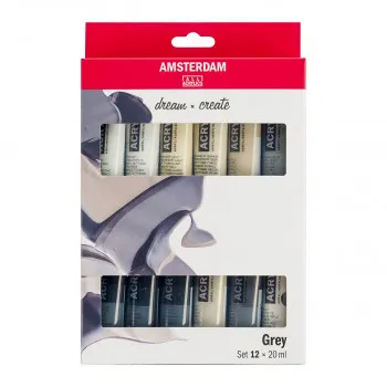 Сет акрилни бои - сиви тонови, Amsterdam, All Acrylics - Standard Series grey set, 12 x 20мл 