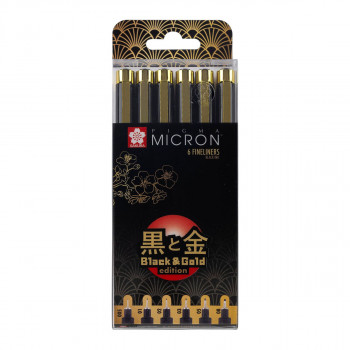 Сет фајнлајнери, Sakura, Pigma Micron, Black & Gold Edition, 1/6 
