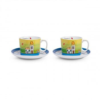 Сет од 2 шолји со тацни, “Le Casette” Breakfast Cup set, сини 