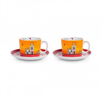 Сет од 2 шолји со тацни Le Casette Breakfast Cup set, црвени 