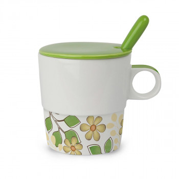 Шолја со капаче и лажица, Tea For Two, зелена 