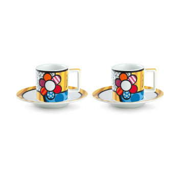 Сет од 2 шолји за еспресо со тацни, Britto - Flower 