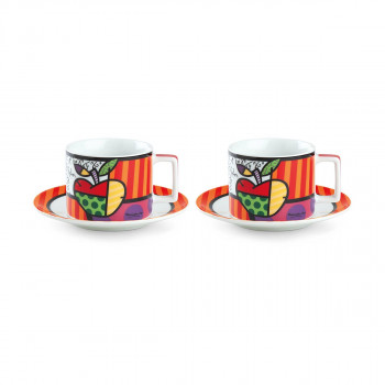 Сет од 2 шолји за капуцхино со тацни, Britto - Apple 