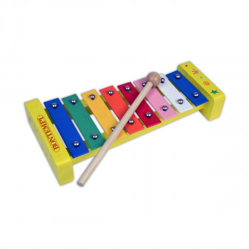 Дрвен ксилофон со метални плочки со стапче, Wooden Xylophone, 8 ноти 