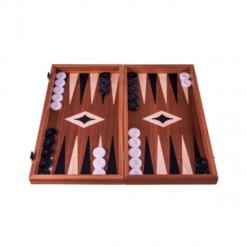 Сет за табла и шах, Handcrafted Mahogany - Elegant Marquetry Design, мал, црн 