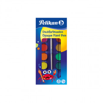 Водени бои + четка Pelikan, 12 бои 