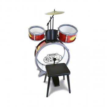 Сет тапани со столче и 2 стапчиња, Rock Drum Set, 4 елементи, црвени 