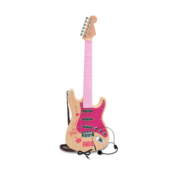 Електронска рок гитара со ремен, Electronic Guitar, 67cm, розева 