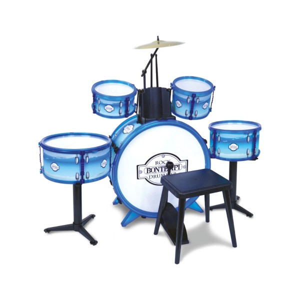 Сет тапани со столче и 2 стапчиња, Rock Drum Set, 6 елементи, сини 