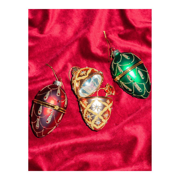 Лампион, Red Egg with Red Diamonds, 10cm