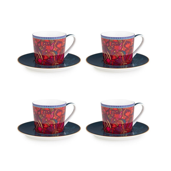 Сет од 4 шолји за чај со тацни, Kashmir, 210ml 