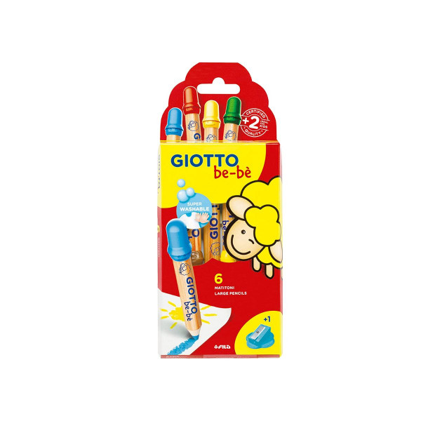 Големи дрвени боици со острилка, Giotto be-bè, 6 бои 