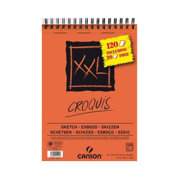 Скицник, Canson XXL Croquis, A3, 90 g/m², 120 листови 