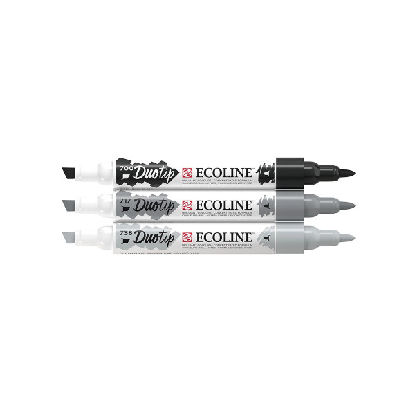Сет двострани маркери, Ecoline - Black & Grey, 3 бои