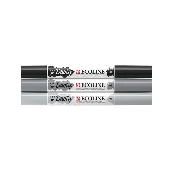 Сет двострани маркери, Ecoline - Black & Grey, 3 бои
