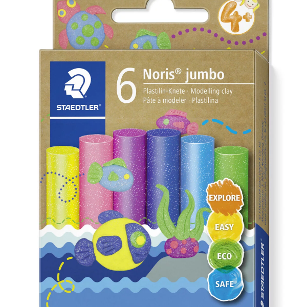 Пластелин - 6 глитер бои, Noris® jumbo 