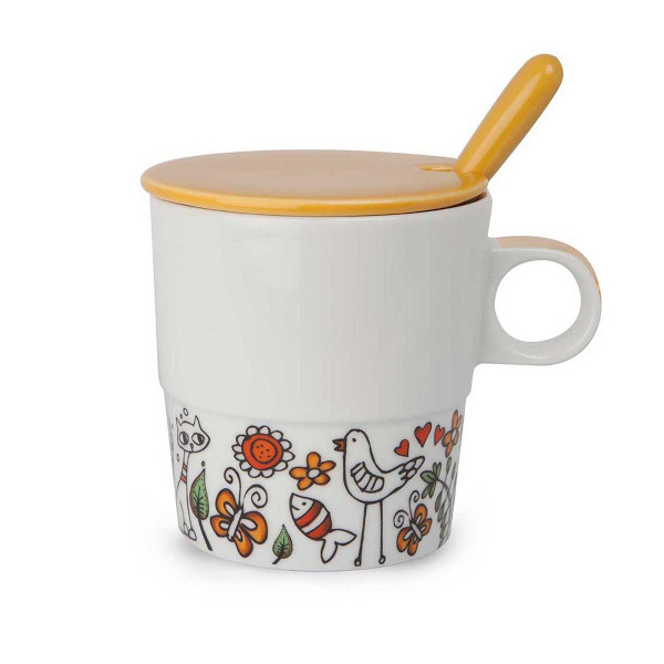 Шолја-инфузер со лажичка, Tea For Two - портокалова, 330мл 