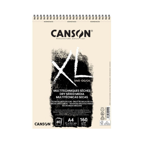 Скицник, Canson XL Sand Grain Natural - Dry Mix Media Pad, A4, 160 g/m², 40 лист 