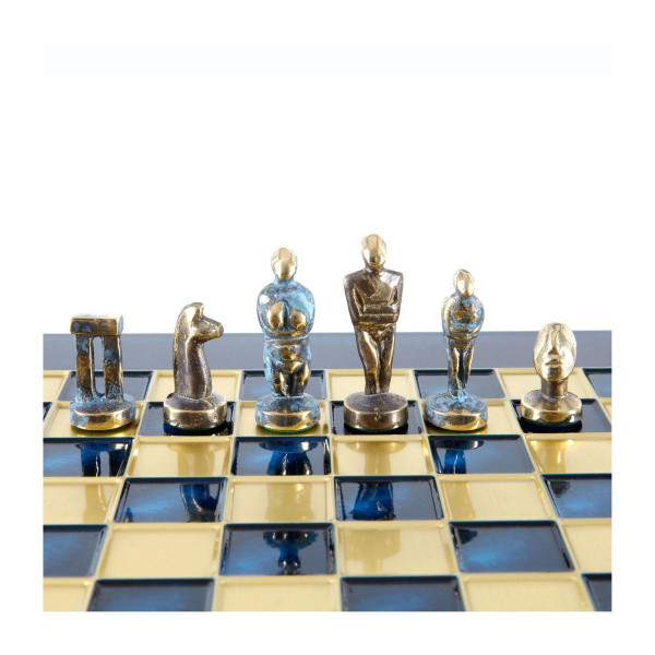 Сет за шах, Cycladic Art Brass Chess Set - Blue & Brown, син, мал