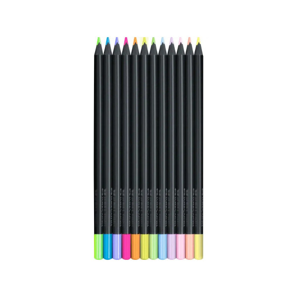Сет од 12 дрвени боици, Black Edition Neon+Pastel