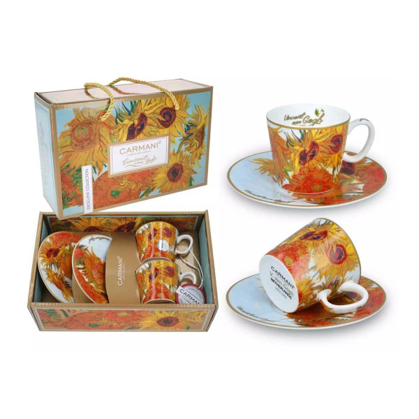 Сет од 2 шолји за еспресо со тацни, Van Gogh - Sunflowers, 100ml