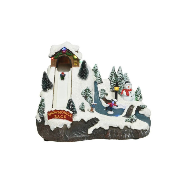 Декоративна фигура со LED светла, Christmas Village w/Ski Ramp 