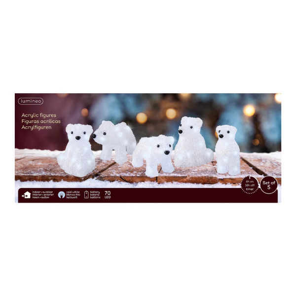 Сет декоративни фигури со LED светла, Polar Bears, 1/5