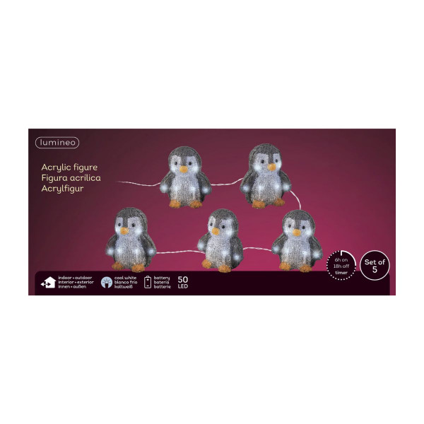 Сет декоративни фигури со LED светла, Penguins, 1/5