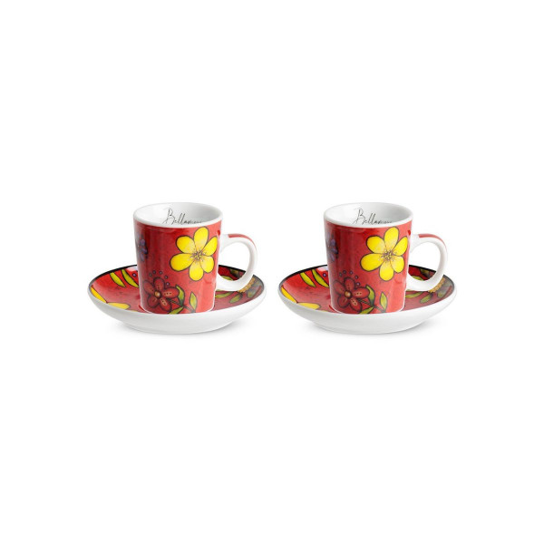 Сет од 2 шолји со тацни, Bellamore Red, 100ml 